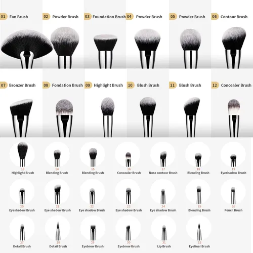 Miniatura 6 de DUcare Juego de 32 brochas de maquillaje de grado profesional, ultra suave, base sintética, contorno en polvo, rubor, corrector de ojos, sombra