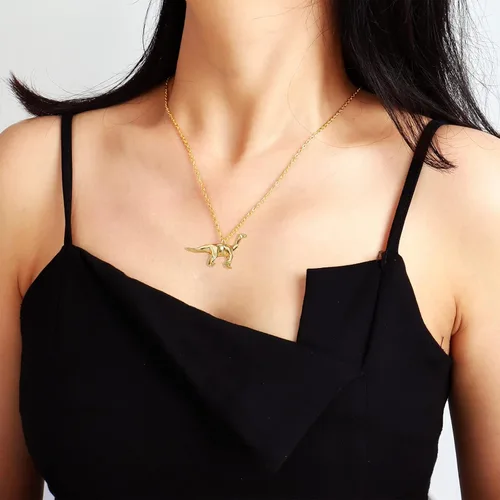 Miniatura 4 de Collar de cadena de dinosaurio de oro para mujer Triceratops T-Rex Brachiosaurus Collar con colgante de animales, regalo de Navidad, collares