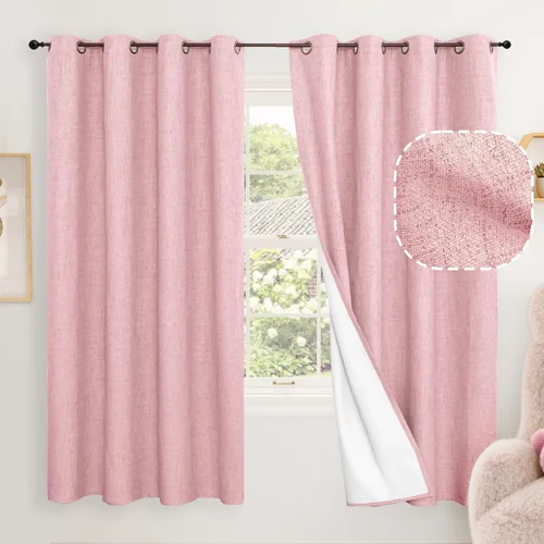 Miniatura 98 de Cortinas Opacas de Lino Azul Bebé para Guardería de 40 Pulgadas de Largo, 2 Paneles, Cortinas Cortas con Aislamiento Térmico Boho de Bloqueo Total