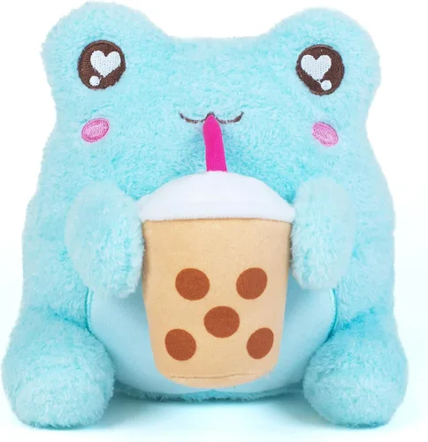 Cuddle Barn PlushGoals - Boba Sippin' Wawa The Froggie Animal de Peluche Suave Azul Claro Perfumado Rana Kawaii Juguete de Peluche, 6 pulgadas