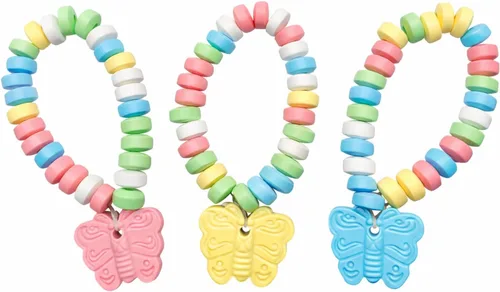 Paquete de 24 pulseras de caramelo de mariposa envueltas individualmente, regalos de fiesta de mariposas para niños, rellenos de bolsas de regalos