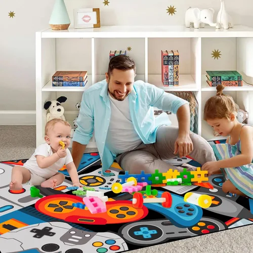 Miniatura 5 de Alfombra de área de juegos, alfombra de juegos 3D, tapete controlador de gamepad para niños y niñas, dormitorio, sala de juegos, alfombras Azul