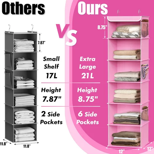 Miniatura 4 de Simple Houseware - Organizador colgante para clóset de 6 estantes, Rosa