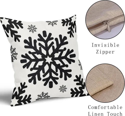 Miniatura 4 de Fundas de almohada decorativas de Navidad negras 40x40 cm con copos de nieve blancos de Navidad, juego de 2, temática rústica de invierno