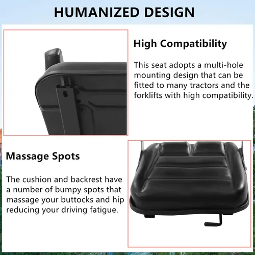 Miniatura 5 de Gdrasuya10 Asiento universal de tractor, negro, respaldo ajustable (30-180), puntos de masaje, material de PVC, compatible con la mayoría