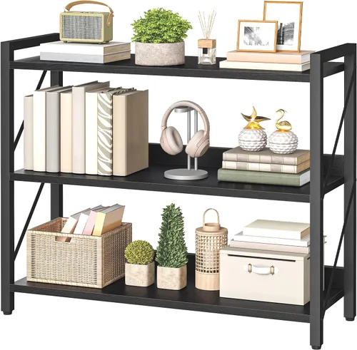 Miniatura 11 de HOOBRO Estantería, Librero Industrial de 3 Niveles, Estante de Libros Organizador de Almacenamiento, Estantería Pequeña con Marco de Metal para Sala