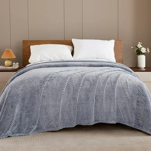 Miniatura 5 de Exclusivo Mezcla - Manta de vellón extragrande para sofá o cama, mantas supersuaves y cálidas con textura de gofre, acogedora, mullida y ligera Azul
