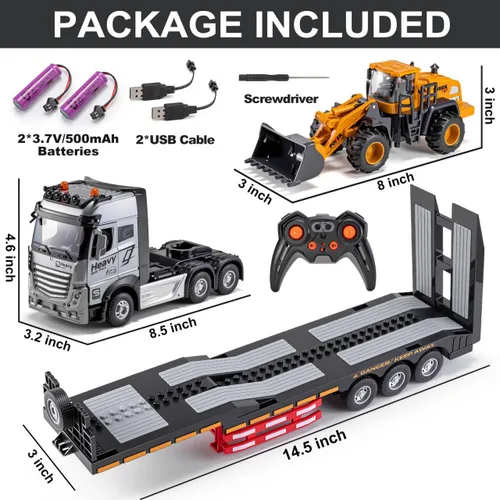 Miniatura 6 de Camión semi RC de 9 canales con cabina metálica, camión y remolque de control remoto de 2.4Ghz con luces y sonidos, regalo de cumpleaños para niños