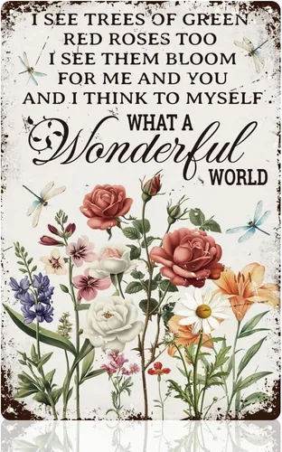 Letrero vintage para decoración de pared, con texto en inglés «What a Wonderful World» con cita inspiradora, póster de metal para el hogar,