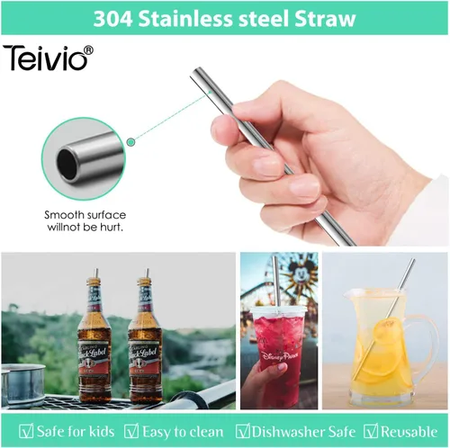 Miniatura 4 de Teivio 8 popotes de acero inoxidable de 5/16 pulgadas de ancho para vaso de 40 onzas con asa, popotes de metal reutilizables de 12 pulgadas