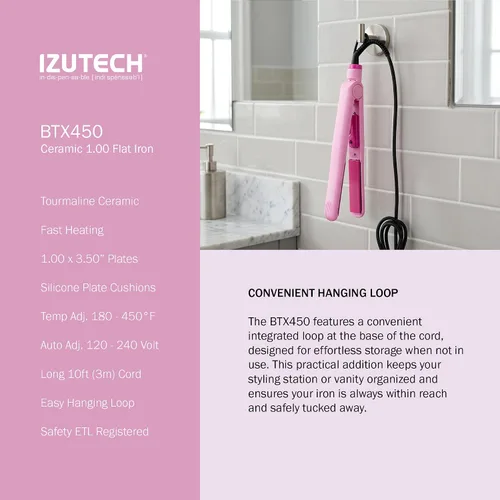 Miniatura 10 de IZUTECH BTX450 One Inch Styler Algodón Rosa