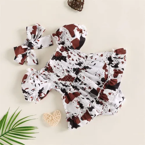 Miniatura 9 de YINGISFITM Mameluco de manga larga para bebé niña con volantes, estampado de vaca, vestido de verano, ropa linda