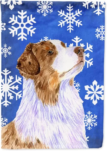 Miniatura 285 de Caroline's Treasures SC9374GF Bulldog English Snow flakes Holiday Garden Flag Buzón Bandera decorativa para patio exterior, patio, obras de arte