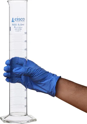 Miniatura 5 de Cilindro graduado, 16.9 fl oz - Tolerancia Clase A ± 0.1 fl oz - Base hexagonal - Graduaciones azules - Vidrio de borosilicato 3.3 - Eisco Labs