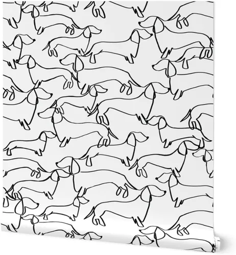 Papel tapiz para despegar y pegar, diseño de líneas blancas y negras de perro salchicha de Weiner Dogs, papel tapiz extraíble personalizado por