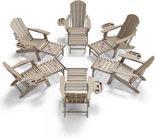 Miniatura 42 de NAVINE Silla Adirondack ajustable con reposapiés retráctil, Silla Adirondack plegable de HDPE con portavasos, Silla Adirondack para todo el tiempo