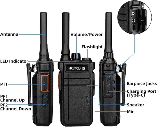Miniatura 6 de Retevis Walkie Talkies RB37 Bluetooth, radio bidireccional Bluetooth, nueva versión, batería de larga duración de 2000 mAh y 120 h, auricular