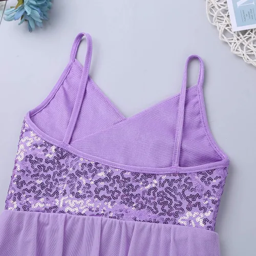 Miniatura 6 de inlzdz - Vestido de baile con cuello en V con falda irregular de alta y baja para niñas