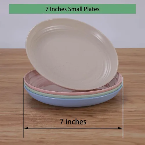 Miniatura 2 de Platos pequeños de paja de trigo irrompibles de 7 pulgadas, juego de 4 platos reutilizables, aptos para lavavajillas y microondas, perfectos