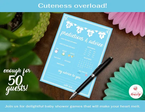 Miniatura 4 de Party Hearty Juegos de Baby Shower para Niño, 50 pcs Juego de Predicciones y Consejos, Tarjetas de Actividades Divertidas, Ideas de Baby Shower