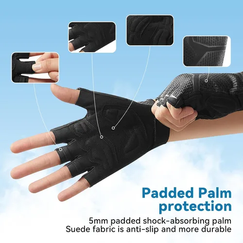 Miniatura 2 de Guantes de ciclismo para hombresmujeres-almohadilla de 0.197 in guantes de ciclismo de medio dedo bicicleta de carretera MTB guantes de bicicleta