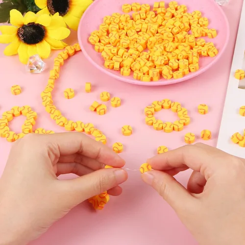 Miniatura 3 de EVERMARKET 200 cuentas amarillas de arcilla polimérica de béisbol, 0.394 pulgadas, redondas, sueltas para hacer joyas, manualidades, cuentas