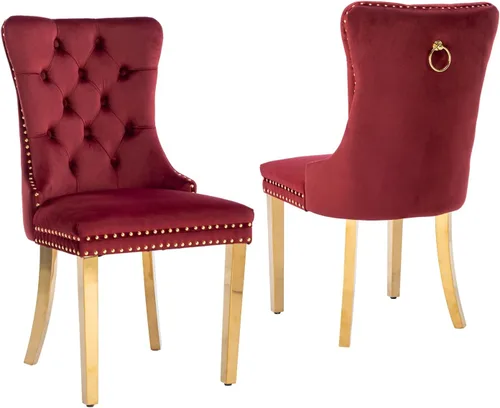 Miniatura 17 de LKTART Juego de 2 sillas de comedor de terciopelo, sillas de comedor copetudas con ribete de anillo de clavo, silla de comedor tapizada con patas