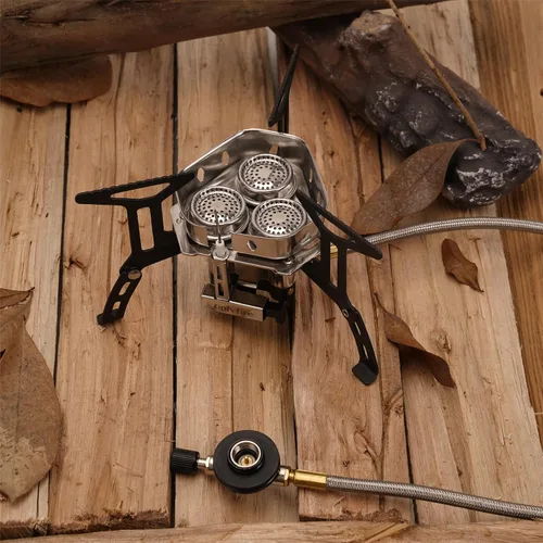 Miniatura 9 de Estufa de gas portátil para acampar de 6800 W, pequeña estufa de mochilero con adaptador de gas propano, mini estufa de campamento plegable