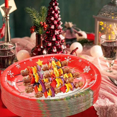 Miniatura 6 de WDF Paquete de 50 platos de papel de Navidad – Platos de papel ovalados de 10 x 12 pulgadas para suministros de fiesta, árboles de Navidad, plato