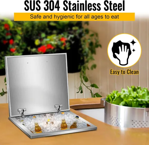 Miniatura 6 de Baúl de hielo con tapa, enfriador de hielo de acero inoxidable incluido, tubo de drenaje y tapón de drenaje, cubo de hielo para cocina al aire libre