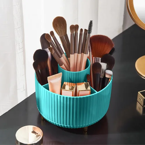 Miniatura 16 de Organizador para brochas de maquillaje, organizador de brochas de maquillaje giratorio 360°, taza con 5 ranuras para brochas de maquillaje