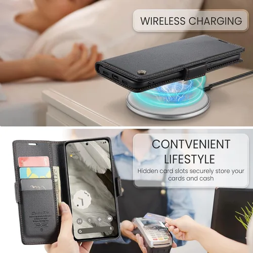 Miniatura 4 de Funda para Google Pixel 8, [bloqueo RFID] Funda de piel sintética tipo cartera con tarjetero y soporte para tarjetas, funda de teléfono a prueba
