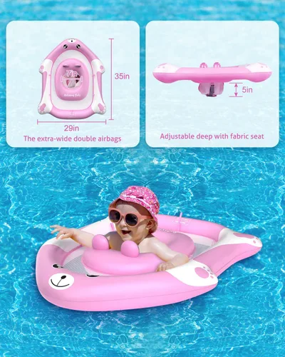 Miniatura 3 de Flotador de piscina con bolsillo de asiento ajustable, flotador de natación para bebé con toldo de protección UV UPF 50+, flotadores de bebé