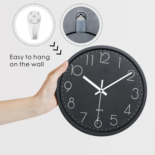 Miniatura 5 de Plumeet Reloj de pared para dormitorio, de 12 pulgadas, funciona con pilas, reloj de cuarzo silencioso para decorar la cocina y la sala de estar