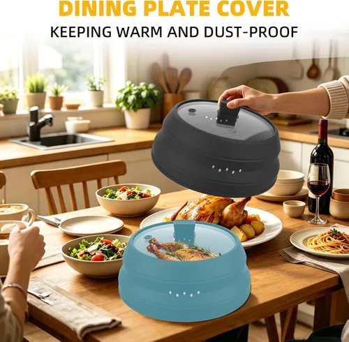Miniatura 7 de Cubierta alta para salpicaduras de microondas, tapa protectora de vidrio de 5.8 pulgadas de altura con silicona plegable para plato de olla de Negro