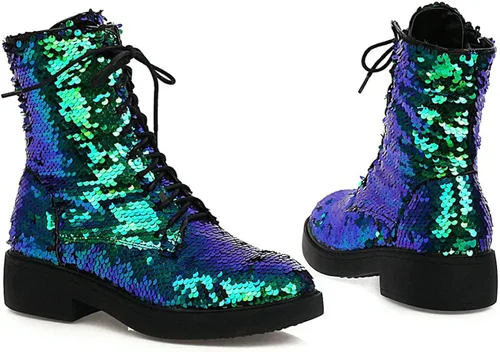 Miniatura 2 de FIFSY Botines de combate con purpurina y lentejuelas para mujer con tacones brillantes