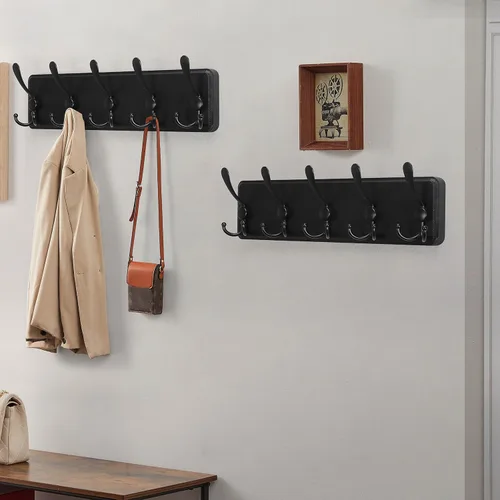 Miniatura 9 de Dseap Perchero de Pared Montado - 5 Ganchos Triangulares, Resistente, Perchero de Pared de Madera para Abriggos, Sombreros, Chaquetas, Ropa, Negro