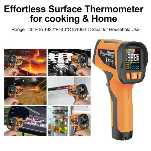 Miniatura 7 de Termómetro infrarrojo TEMIRUP de 40 ℉ a 1922 ℉ con sonda de termopar, termómetro de alta temperatura pirómetro 30:1 para horno de cocina, motor