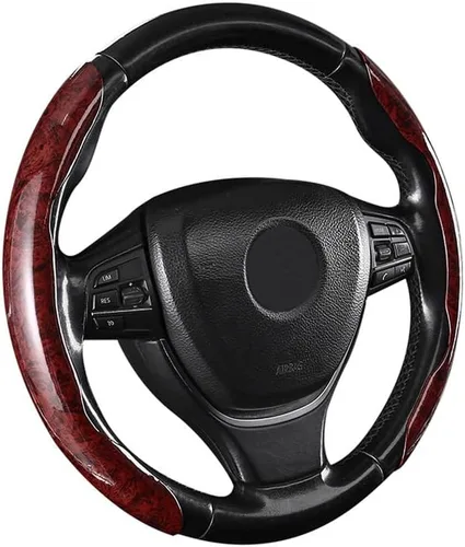 Miniatura 10 de Funda para volante de automóvil segmentado de grano de madera con forro antideslizante, ajuste universal para la mayoría de accesorios interiores
