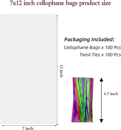 Miniatura 3 de Nobranded Somioco- Bolsas de celofán transparente de 7 x 12 pulgadas, 100 fundas de plástico con lazos giratorios, bolsas de regalo de celofán