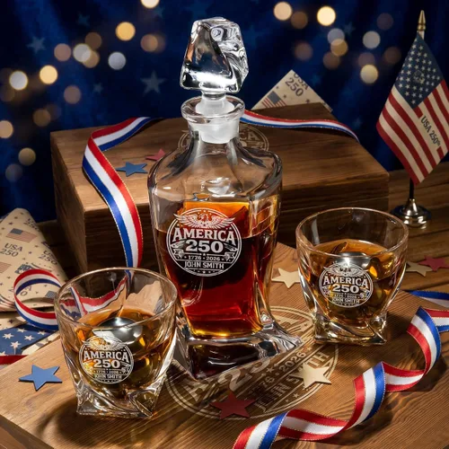 Miniatura 7 de Juego de decantador de whisky trenzado personalizado para el 250 aniversario, regalo de independencia de Estados Unidos 250 para hombres, nombre