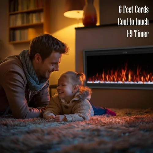 Miniatura 9 de Calentador eléctrico inteligente de 60 pulgadas de ancho, chimenea de imitación empotrada y montada en la pared con control remoto y aplicación, 13