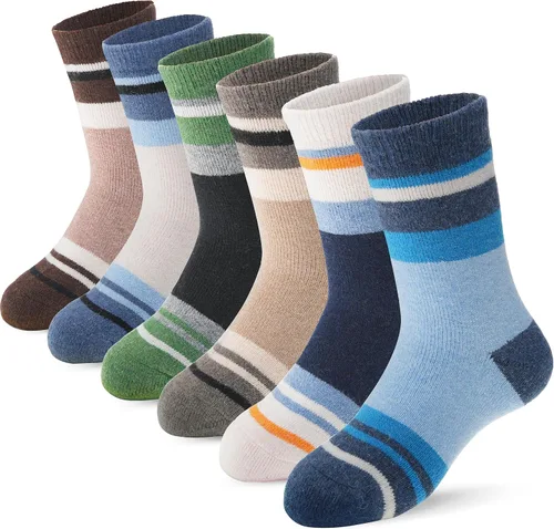 Miniatura 66 de ANTSANG Calcetines de Lana, Calcetines Térmicos Cálidos y Gruesos Tipo Crew Boot para Niños Pequeños, Niños y Niñas, 6 Pares