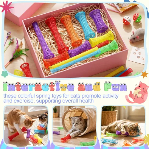 Miniatura 3 de Leitee 60 Pcs Cat Spring Toys Kitten Colorful Fun Tubes Indoor Interactive Cat Tube Plastic Coil for Pet Hunt Scratching (Rainbow Colors)