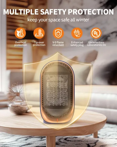 Miniatura 3 de Calentador de espacio, calentadores pequeños portátiles para uso en interiores, calentador eléctrico de escritorio con protección contra Azul