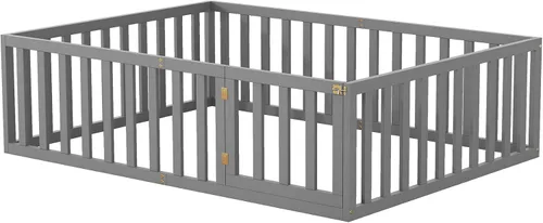 Miniatura 6 de SOFTSEA Cama de suelo con valla para niños pequeños, marco de cama de tamaño matrimonial bajo al suelo para niños pequeños, necesita primavera