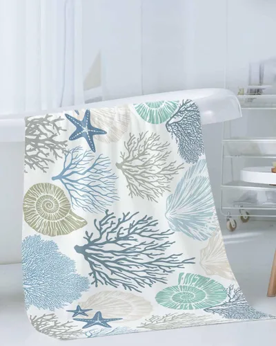 Miniatura 3 de Seven Roses Juego de toallas de baño costeras, toallas de baño suaves y absorbentes, toallas de baño náuticas con estrellas de mar para baño Kicthen