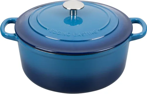 EDGING CASTING Olla holandesa de hierro fundido esmaltado con tapa para cocinar, hornear pan, horno de pan, 5.5 cuartos, azul lago