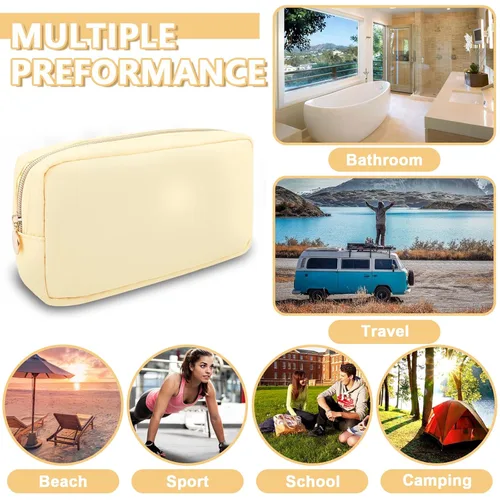Miniatura 5 de UIXIZQ Pequeña bolsa de maquillaje para bolso, bolsa de almacenamiento de artículos de tocador de viaje de nylon, linda bolsa de cosméticos preppy