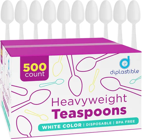Miniatura 3 de 500 unidades – Cucharas de té de plástico blanco desechables de peso pesado Cucharas de postre de plástico Ideales para celebraciones, fiestas